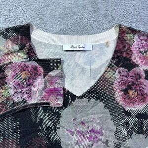 Robert Graham Womens Floral Print V Neck Long Sleeve Silk Merino Cashmere Blend